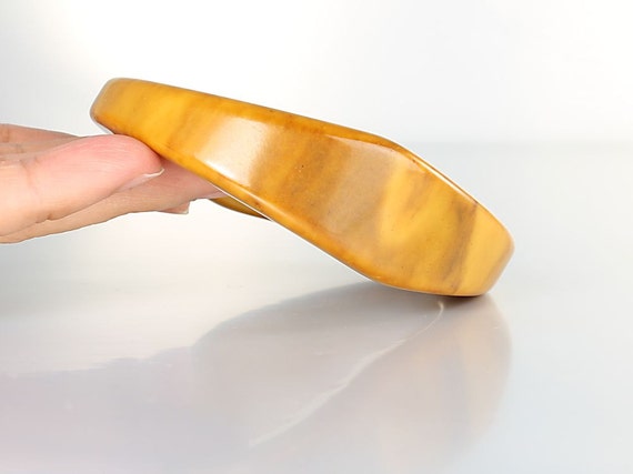 Thick Butterscotch Marbled Bakelite Bangle 7.75 i… - image 4