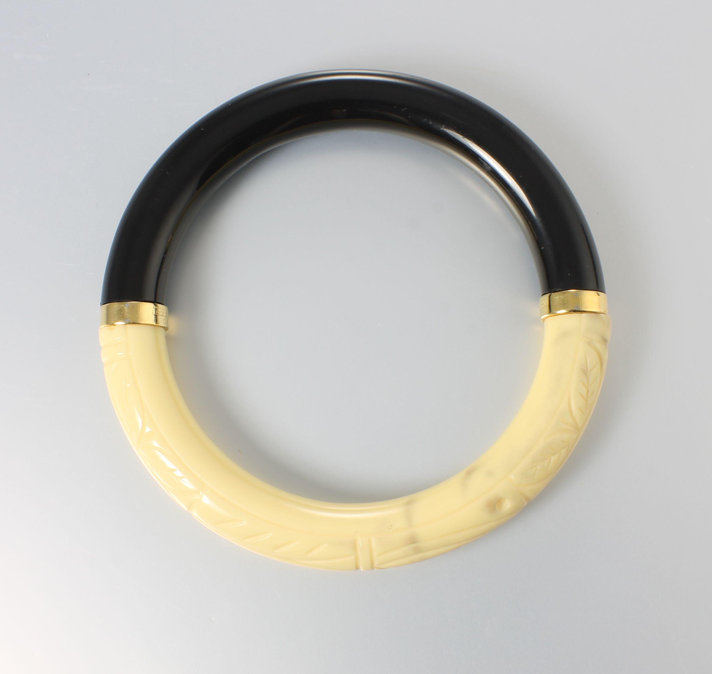 Givenchy Carved Lucite Bangle Bracelet, Cream Black, 1980s