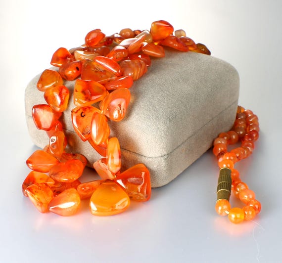 Carnelian Cluster Flat Triangle bead Necklace, or… - image 3