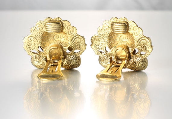 1928 Yellow Rhinestone Pearl Flower Earrings gold… - image 2