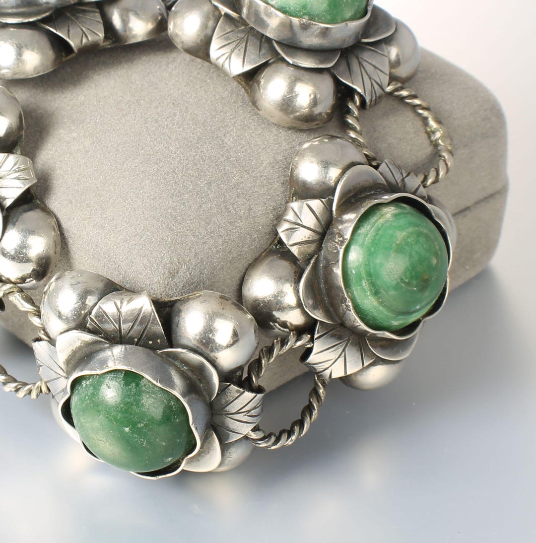 スワロフスキー✳️廃盤 boali antique green シルバー925 1940s Mexico Sterling Silver Flower Link Bracelet Green Calcite - Etsy