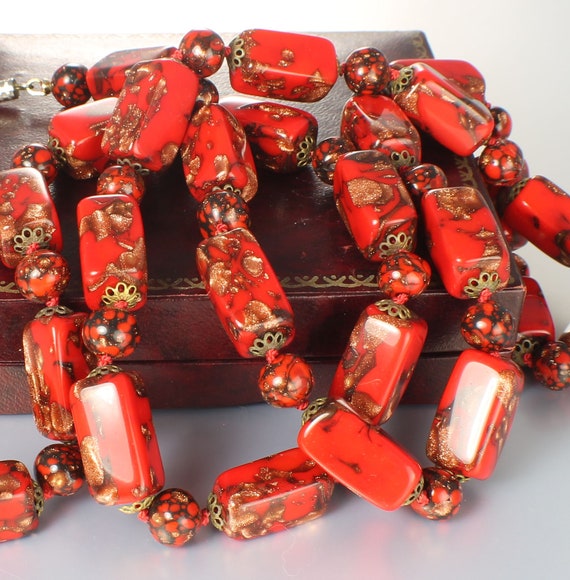 Red Murano Venetian Sommerso glass Necklace 35 inc