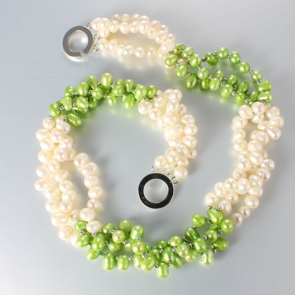 Lime Green Freshwater Pearl Torsade Necklace