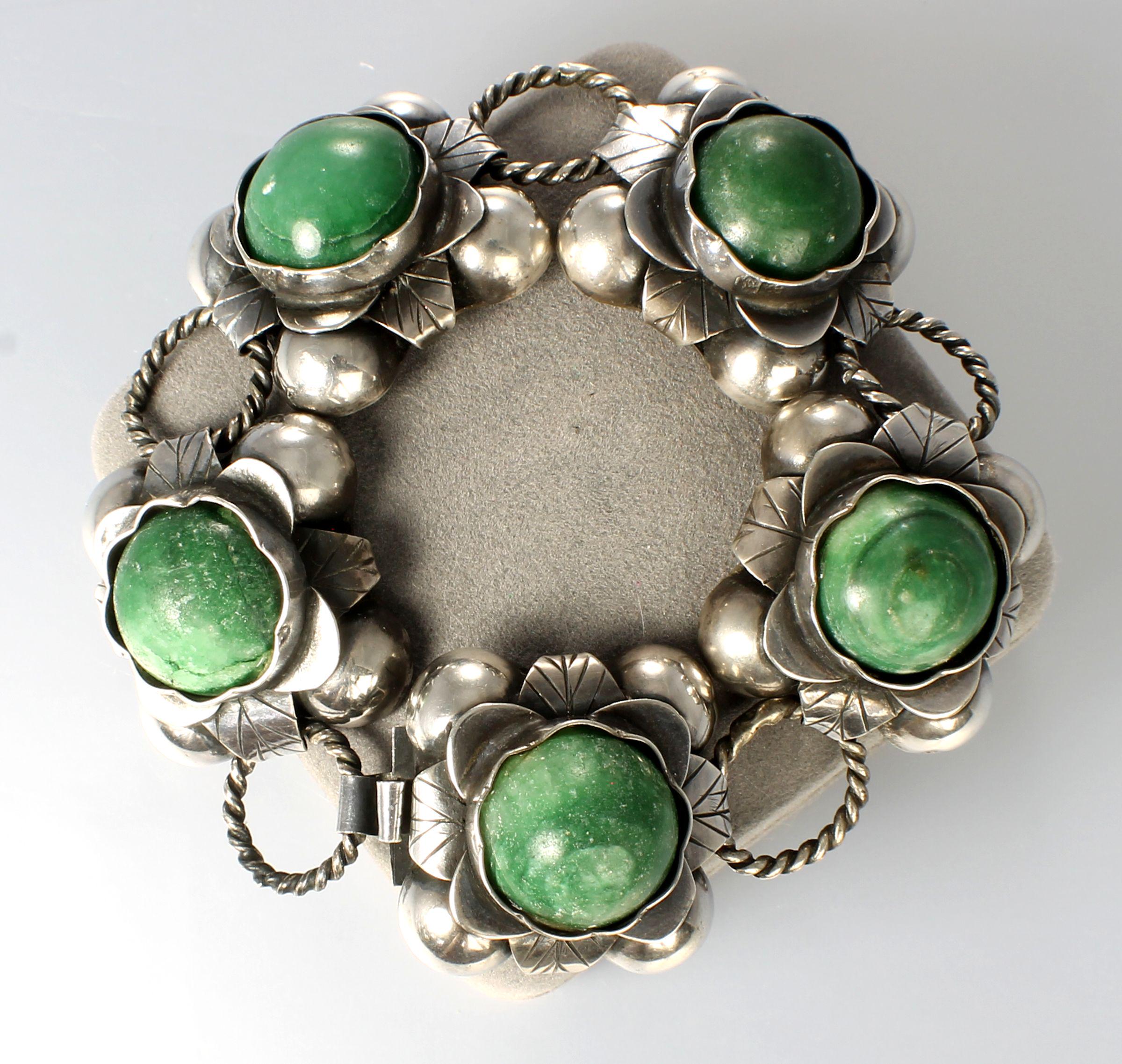 1940s Mexico Sterling Silver Flower Link Bracelet Green Calcite - Etsy