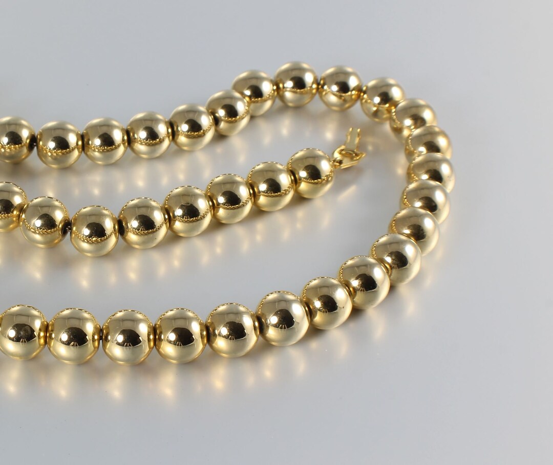 Vintage Gold Metal Bead Necklace 18 Inches Long 1980s Jewelry Etsy