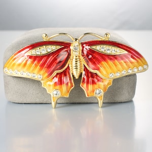 Large Swarovski Crystal Enamel Butterfly Brooch signed swan logo 1980s jewelry