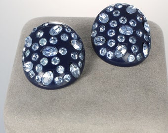 Weiss Blue Lucite Rhinestone Earrings clip on 1960s jewelry