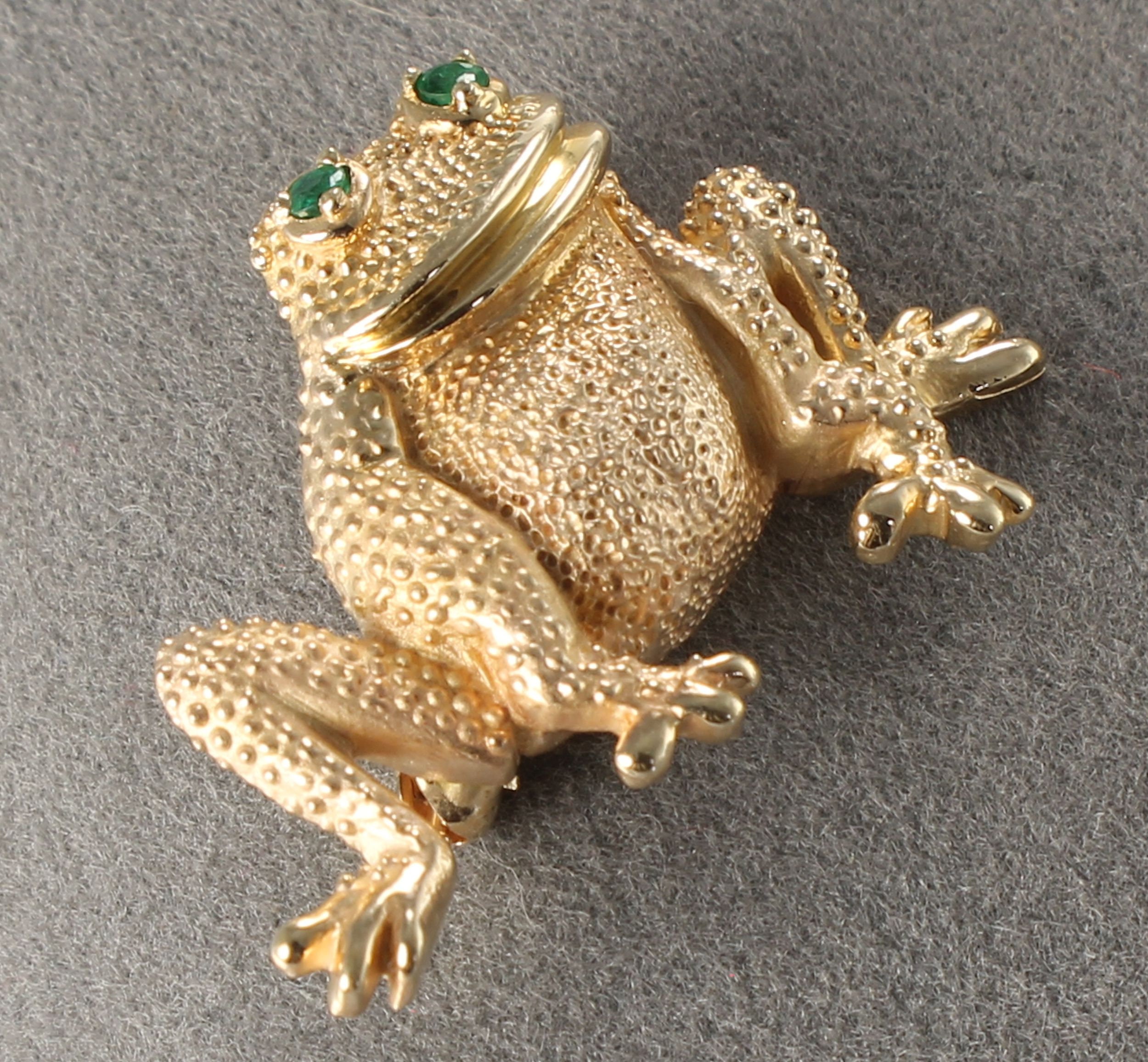 14K Yellow Gold Frog Brooch, 6.1 Grams, Emerald Eyes, Amphibian - Etsy