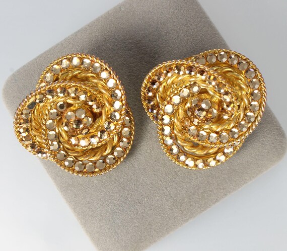1980s Champagne Rhinestone Interlocking Circles E… - image 2