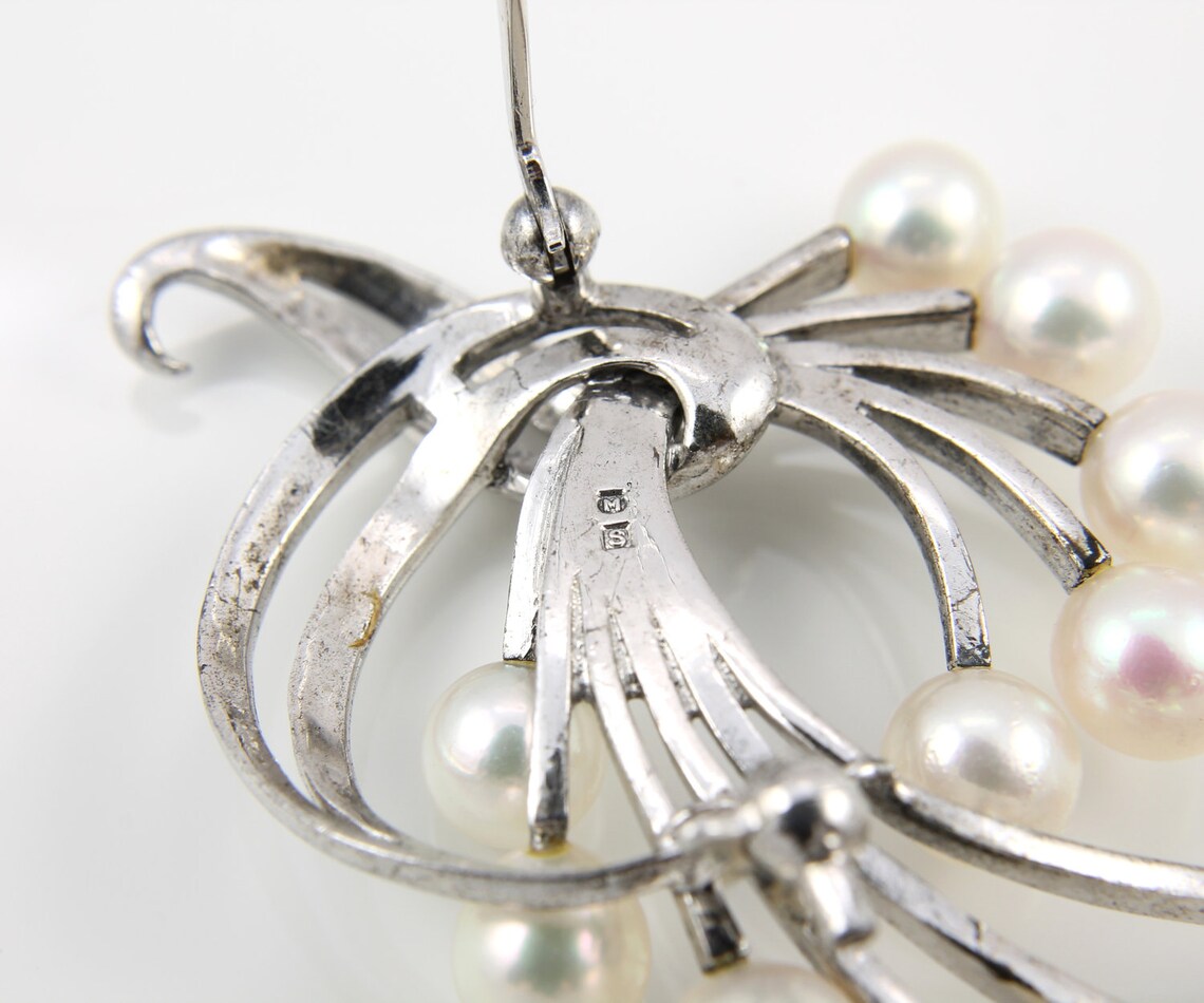 Mikimoto Pearl Brooch Sterling silver Akoya Pearl Vintage Etsy
