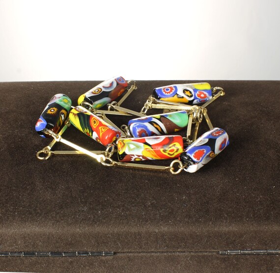Murano Millefiori glass Cilinder Bead Chain Necklace, 1960s jewelry