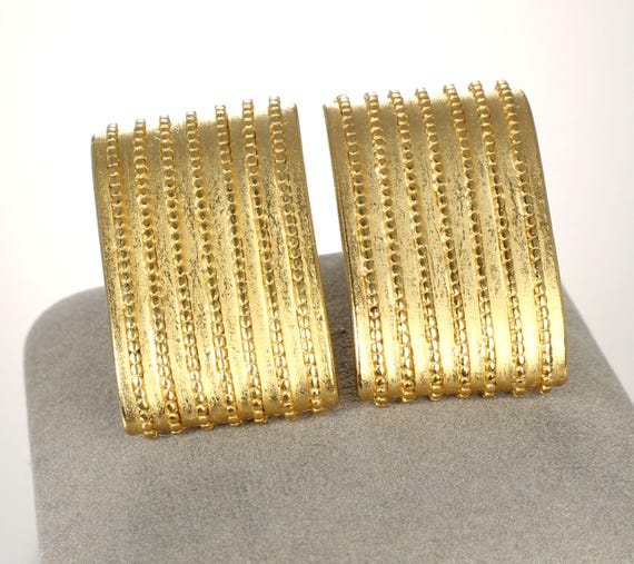 Large Satin Gold Textured Rectangular Earrings, 1… - image 1