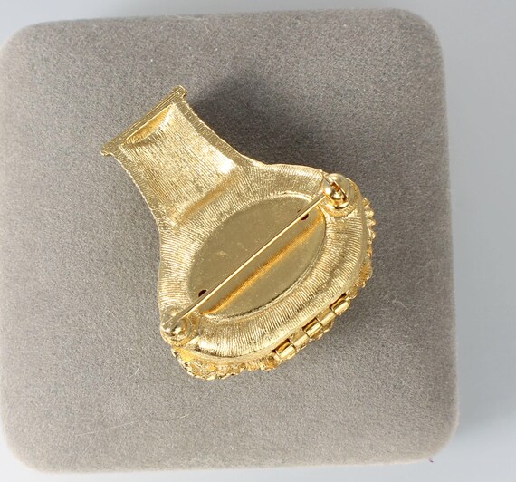 Avon Solid Perfume compact Rhinestone Basket Broo… - image 2