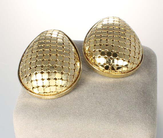 Gold Mesh Teardrop Disco Earrings for pierced ear… - image 2
