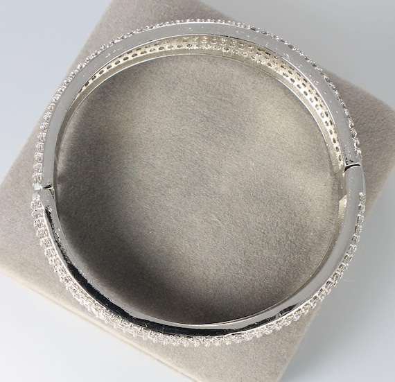 Clear Pave Rhinestone Hinged Bangle Bracelet, art… - image 2