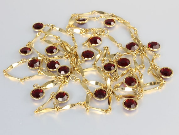 Ruby Red crystal Flapper Necklace, bezel set, 198… - image 3