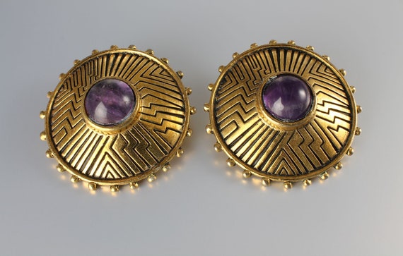 Laurel Burch Amethyst Southwestern Earrings, 1980… - image 1