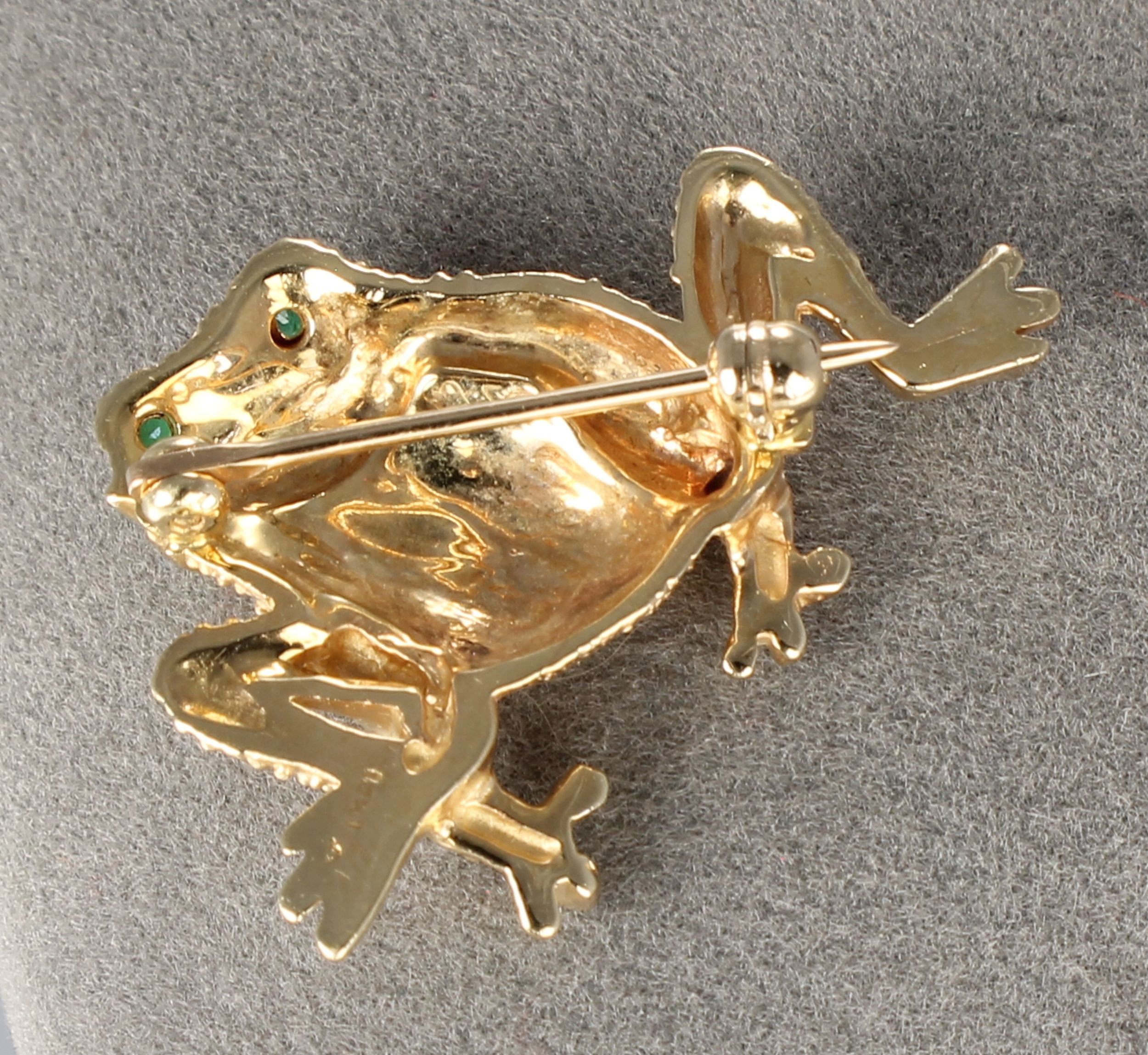 14K Yellow Gold Frog Brooch, 6.1 Grams, Emerald Eyes, Amphibian - Etsy