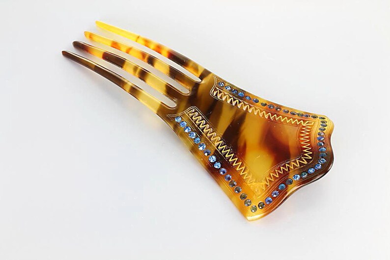 hair jewelry Blue Rhinestone Antique Headdress Hair Accessory Tortoise Celluloid Art Deco Hair Comb