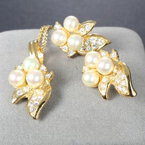 ROMAN Rhinestone Pearl Enhancer Necklace Earrings set, gold tone