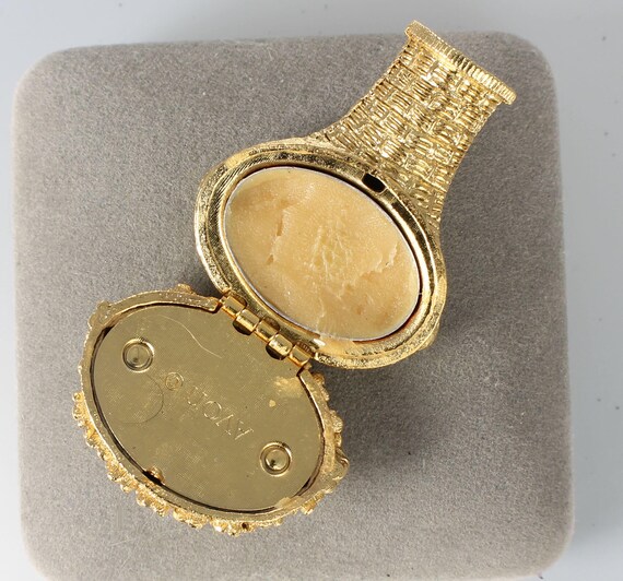 Avon Solid Perfume compact Rhinestone Basket Broo… - image 3