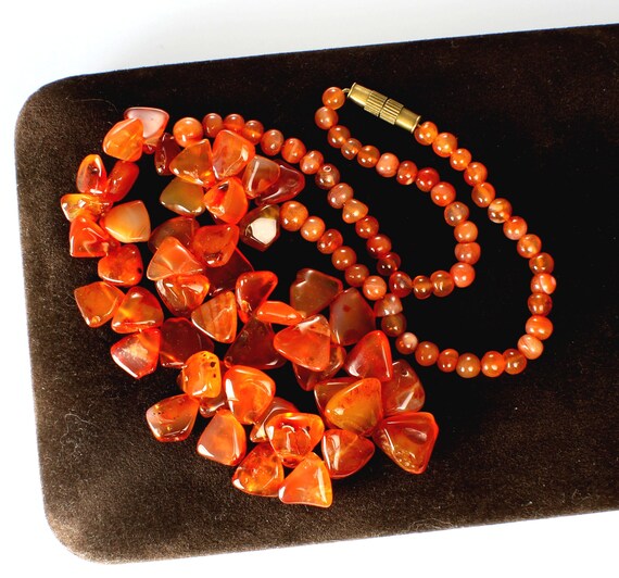 Carnelian Cluster Flat Triangle bead Necklace, or… - image 1