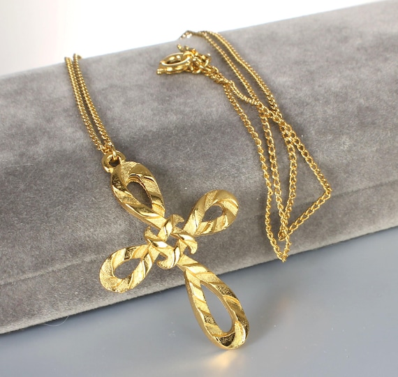 Crown Trifari Gold Cross Necklace