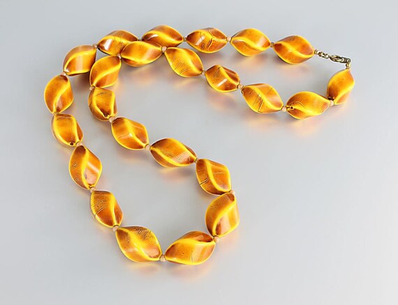 Yellow Brown Bakelite Bead Necklace 24 inches lon… - image 2