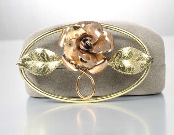 Gold filled Rose Brooch signed Diana Krementz sty… - image 1