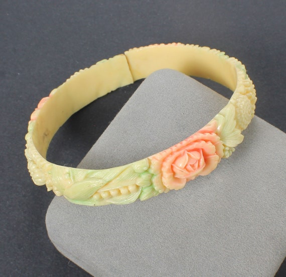 Carved Celluloid Rose Bangle Bracelet 1950s Jewelry - Etsy