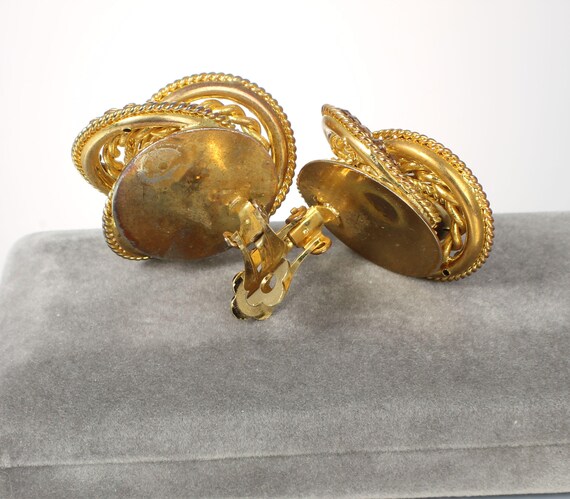 1980s Champagne Rhinestone Interlocking Circles E… - image 3