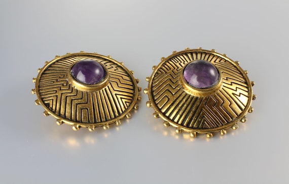 Laurel Burch Amethyst Southwestern Earrings, 1980… - image 2