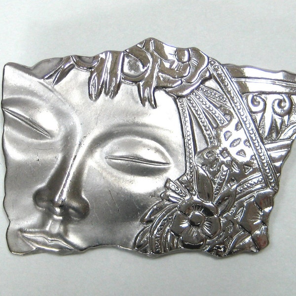 Vintage JJ Art Nouveau WOMAN face pin brooch Sunny Smile