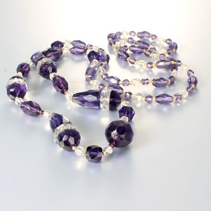 20s Purple Czech glass Faceted Glass Flapper Necklace, opera length, graduated, art deco jewelry