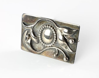 Heavy Sterling silver Flower Brooch, Mid Century, rectangular, 33 grams, 1940s jewelry