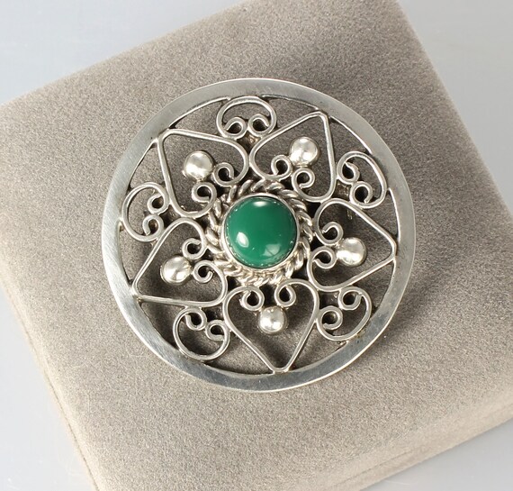 Mexico Sterling Chrysoprase Brooch eagle mark 194… - image 2