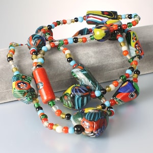 Extra Long Millefiori Glass Bead Necklace 42 inches long