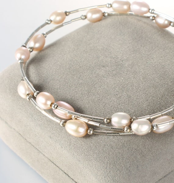 Pink Freshwater Pearl Sterling wrap Bracelet liqui