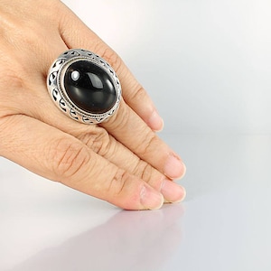 Huge Tall Mexico Black Onyx Sterling silver Ring size 6.25 vintage 1980s jewelry