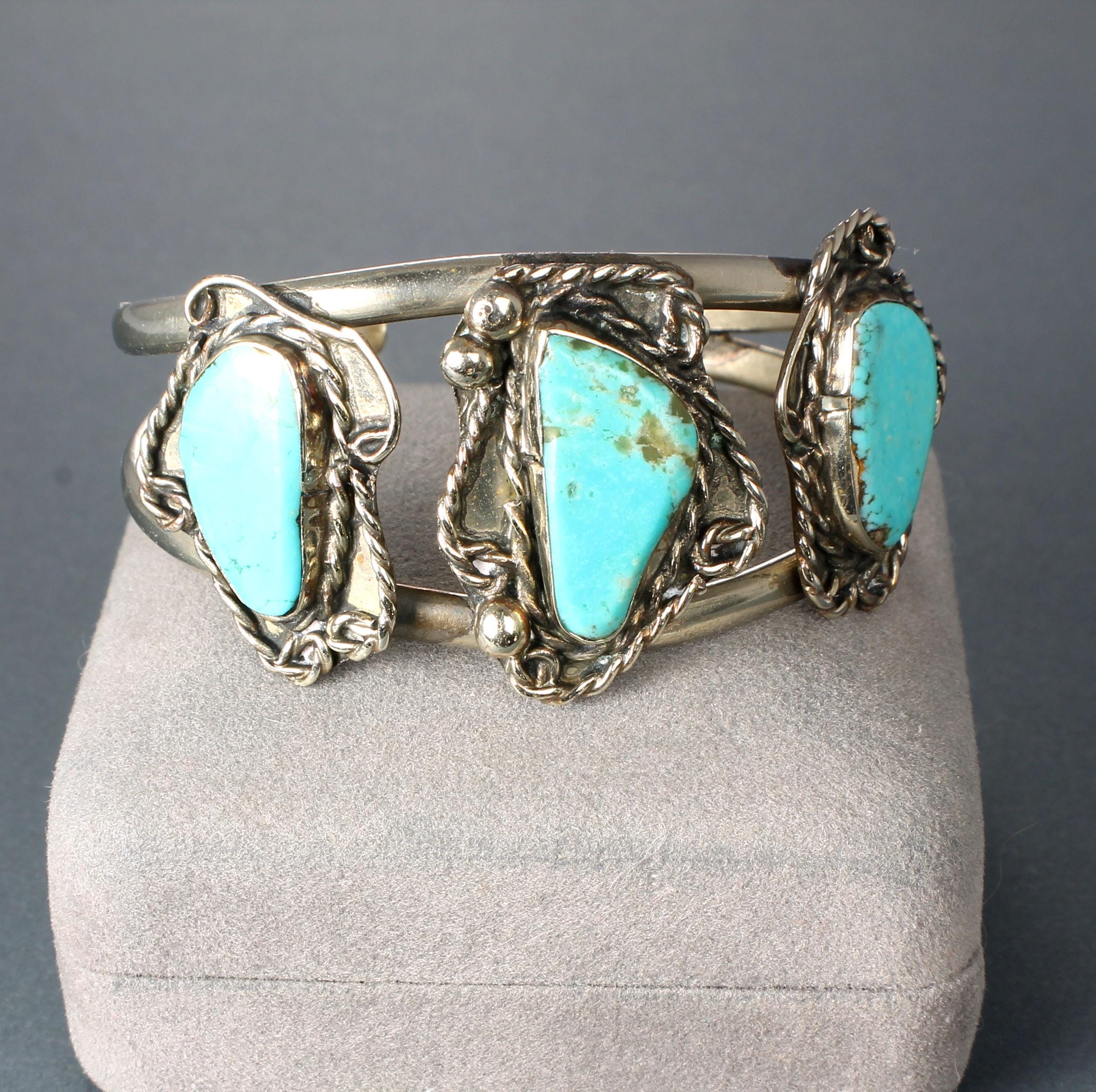 Navajo Nickel Silver Sleeping Beauty Turquoise Cuff Bracelet