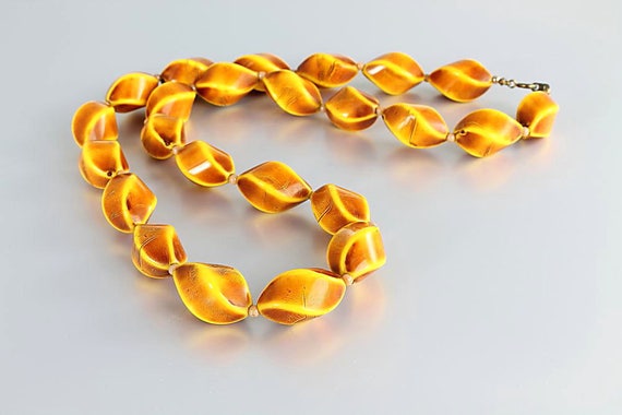 Yellow Brown Bakelite Bead Necklace 24 inches lon… - image 1