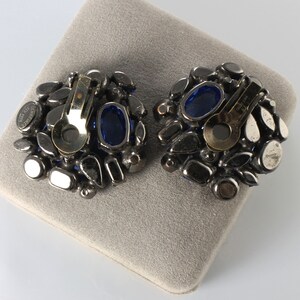 SCHREINER Blue Pink Rhinestone Earrings, inverted stones, 1960s jewelry image 3