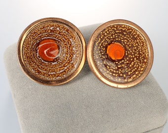 Matisse Renoir Copper Orange Enamel Earrings modernist 1950s clip on jewelry