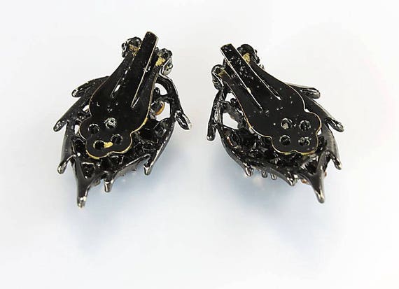 Japanned Jet Black rhinestone Leaf Earrings - image 3
