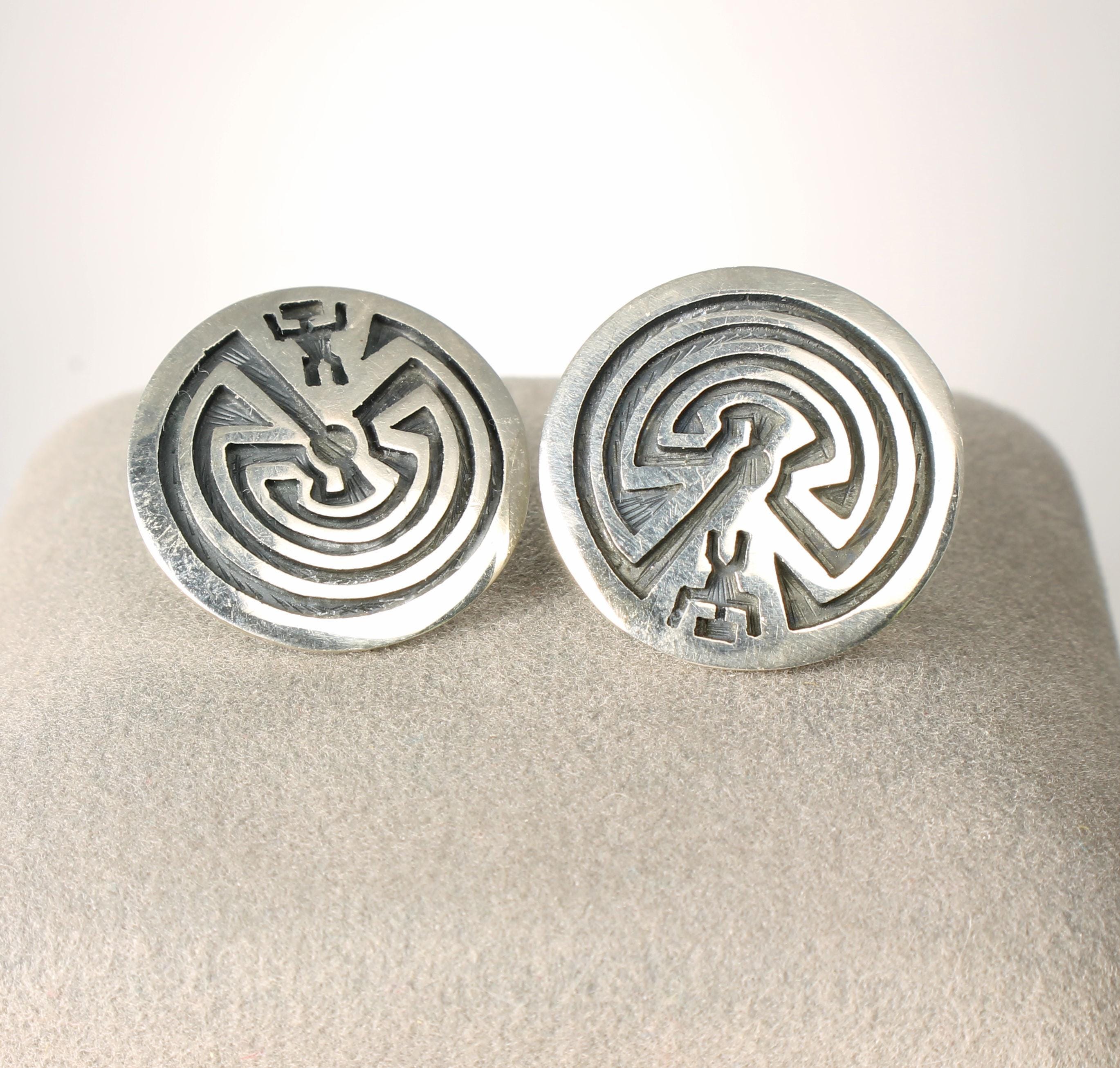 HOPI Mark Tawahonga Man in Maze Sterling Stud Earrings, Native