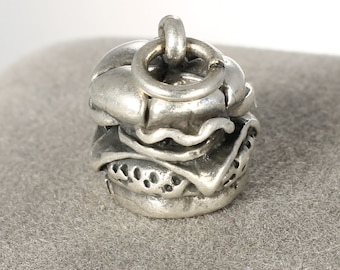 Sterling silver 3D Hamburger Charm pendant