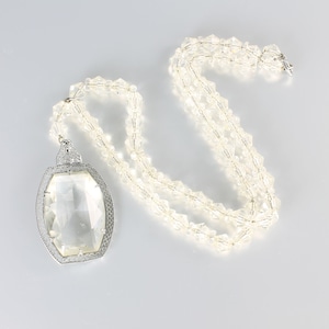 Art Deco Crystal Lavalier rhodium filigree Necklace, 1920s jewelry
