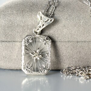 Art Deco Camphor Glass Necklace Sterling Silver Paper Clip