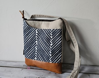 ZOE Messenger Cross Body Sling Bag - Navy Herringbone READY to SHIp  Ipad bag