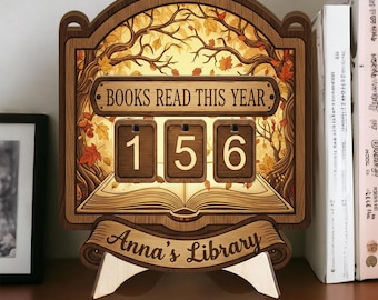 Rastreador personalizado de libros de otoño leídos este año: letrero colgante de pared para biblioteca.